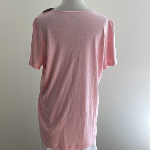 NWT pink T-shirt with lace neck women’s XL by basic edition ST4 - Picture 5 of 7